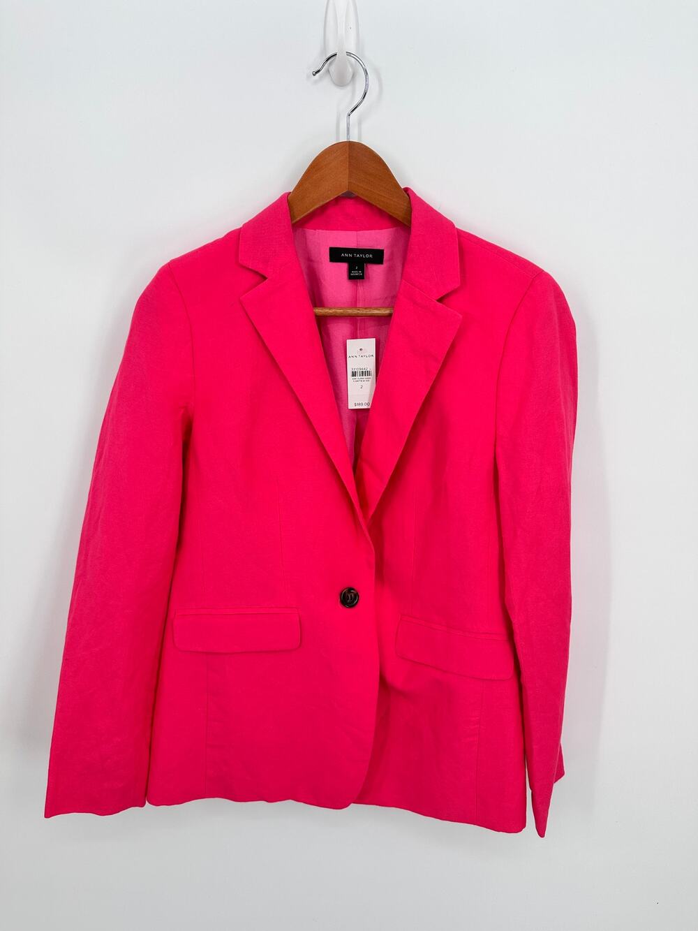 ANN TAYLOR NWT Pink Linen Blend SIngle Button Collared Blazer // 2